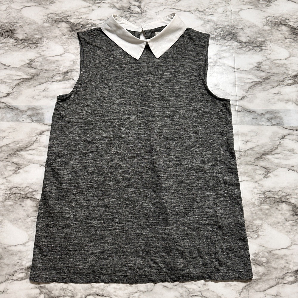 Madewell Women's Blouse Size S Gray/White Heather 100% Linen Sleeveless Collared